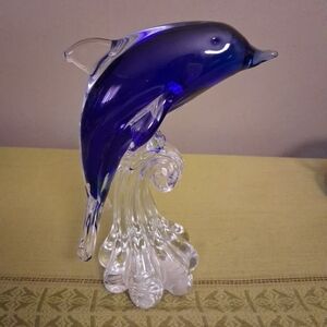 Blue Glass Dolphin Figurine